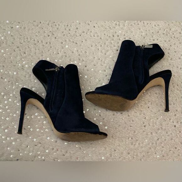 Karen Millen Blue Suede Peep Toe Ankle Boot Heels Size 6.5 - Picture 5 of 9
